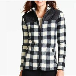 Talbots black ivory buffalo plaid check fleece jacket woman's size XLP